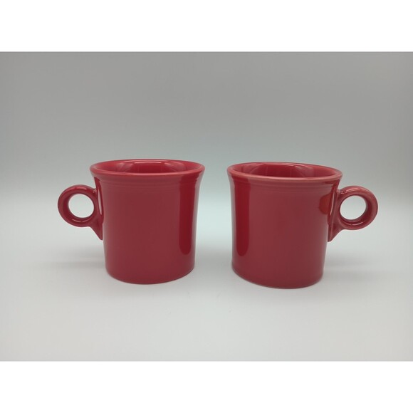 2 Fiesta Tom & Jerry Ring Handled Mugs Red Homer Laughlin Coffee Mugs - Picture 1 of 5
